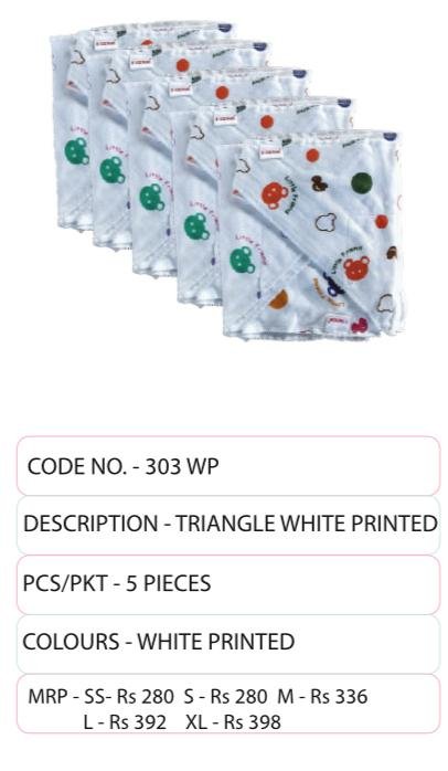 MUSLIN TRAINGLE WHITE PRINTED 5 PCS